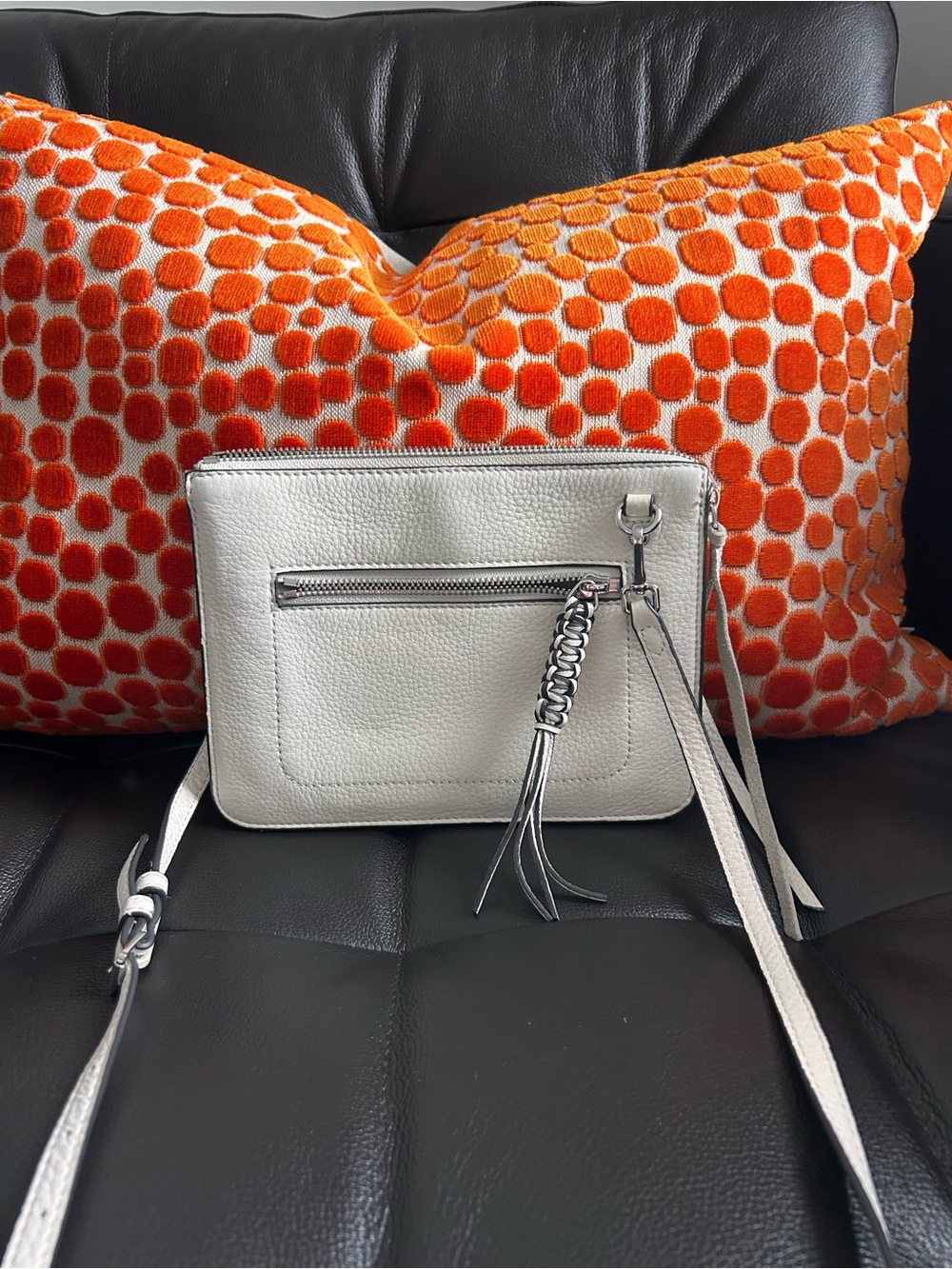 Vince camuto white Leather Crossbody Bag with leather Tassel